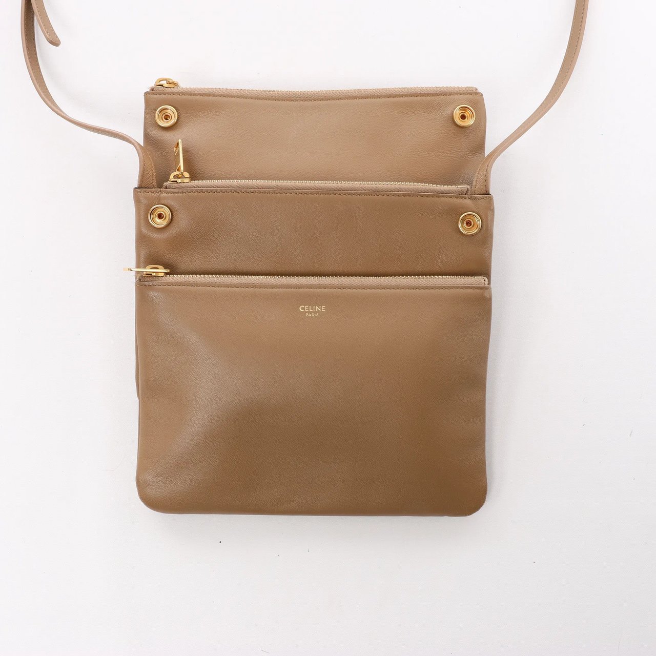 Celine Celine Trio Small Leather Crossbody bag in Brown Bruin