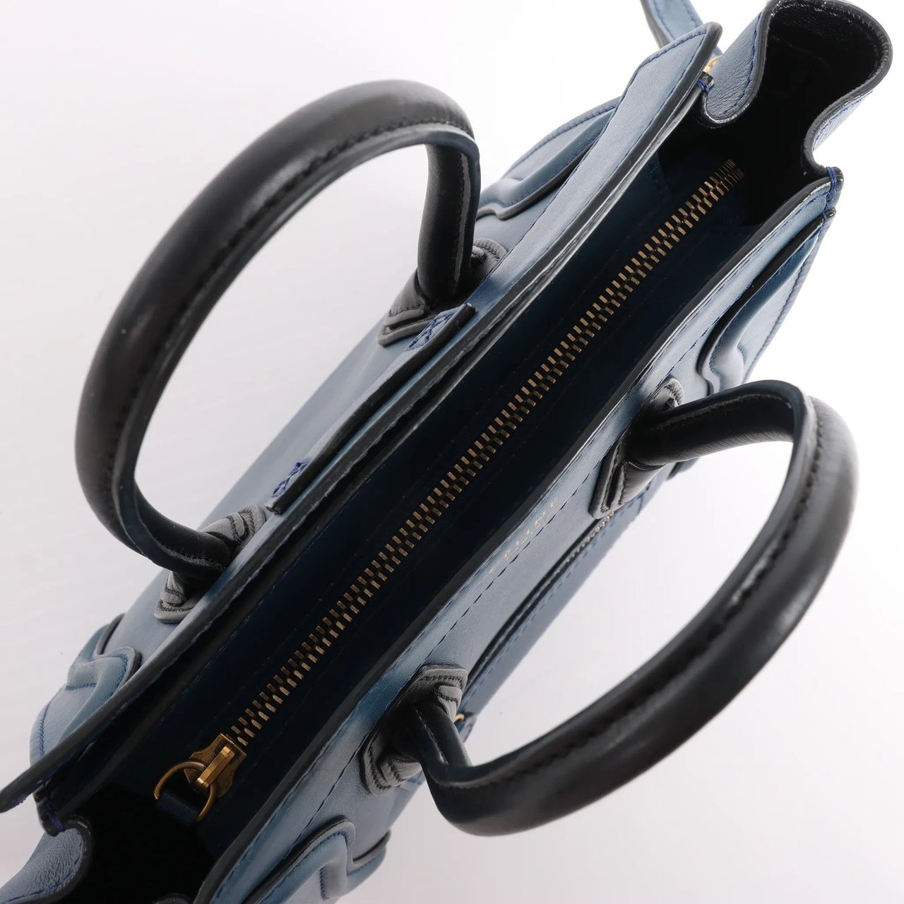 Celine CELINE Nano Luggage Leather 2Way Handbag in Navy Blue Navy