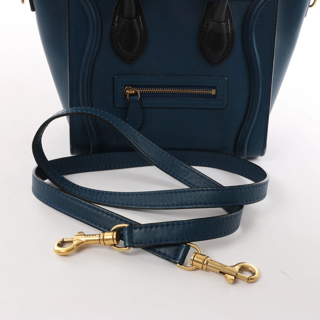 Celine CELINE Nano Luggage Leather 2Way Handbag in Navy Blue Navy