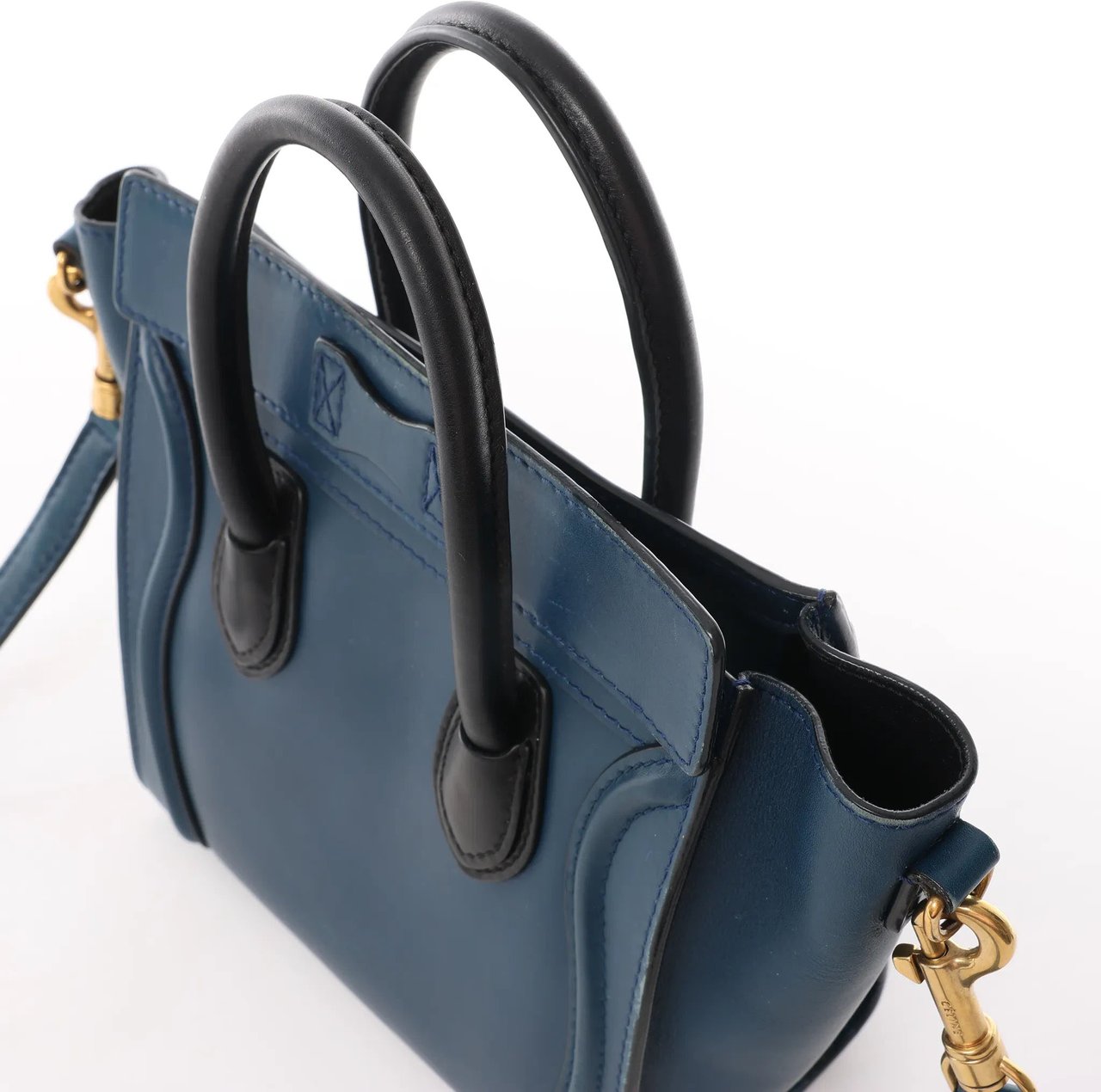 Celine CELINE Nano Luggage Leather 2Way Handbag in Navy Blue Navy