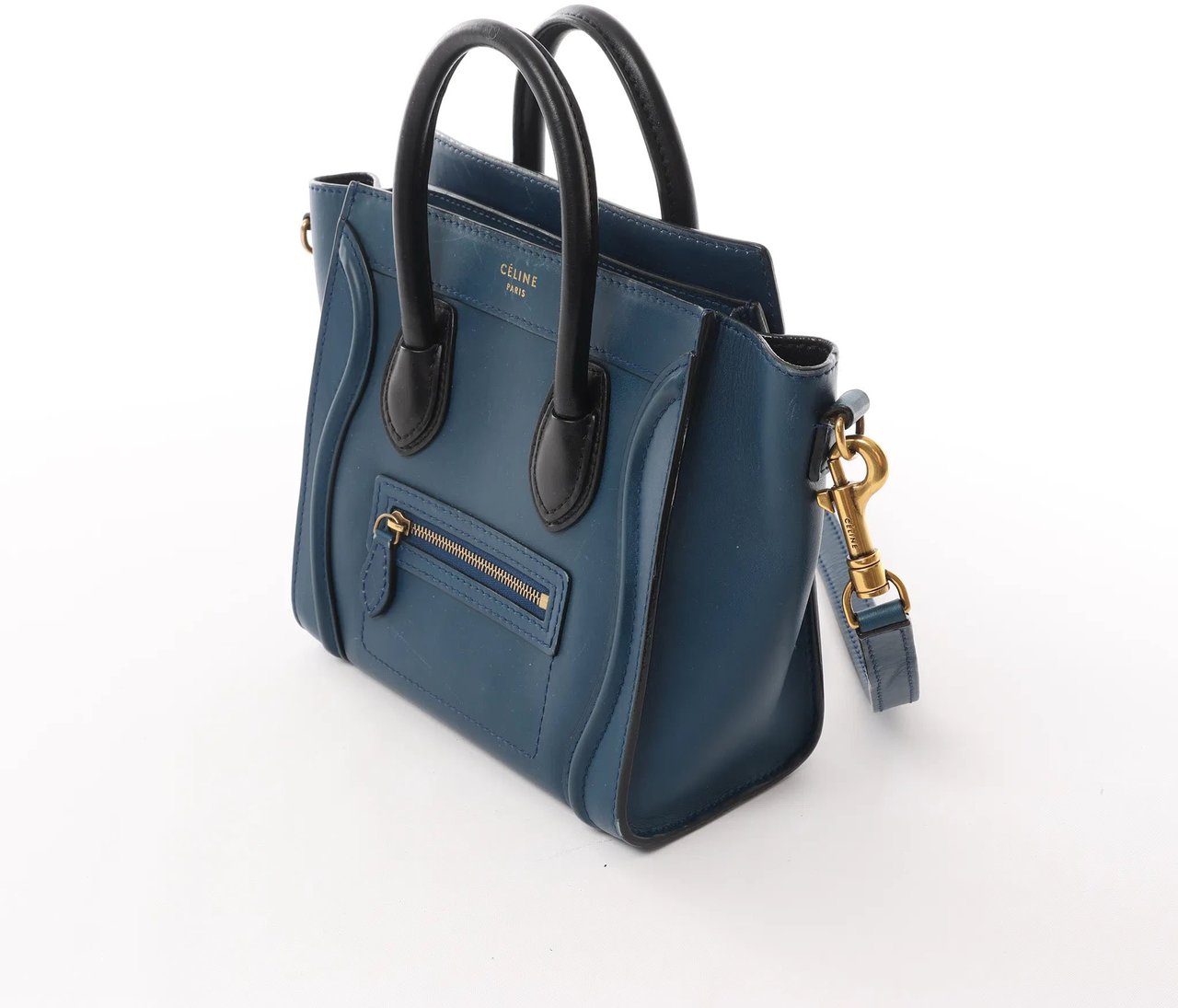 Celine CELINE Nano Luggage Leather 2Way Handbag in Navy Blue Navy