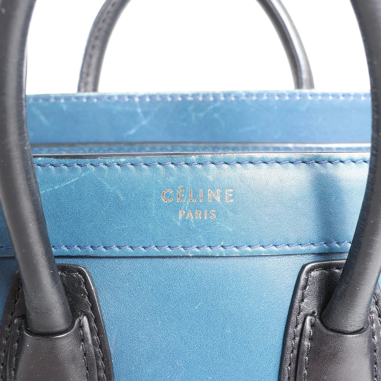 Celine CELINE Nano Luggage Leather 2Way Handbag in Navy Blue Navy