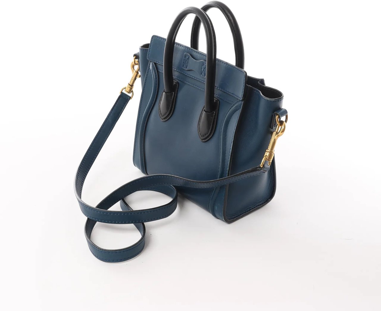 Celine CELINE Nano Luggage Leather 2Way Handbag in Navy Blue Navy