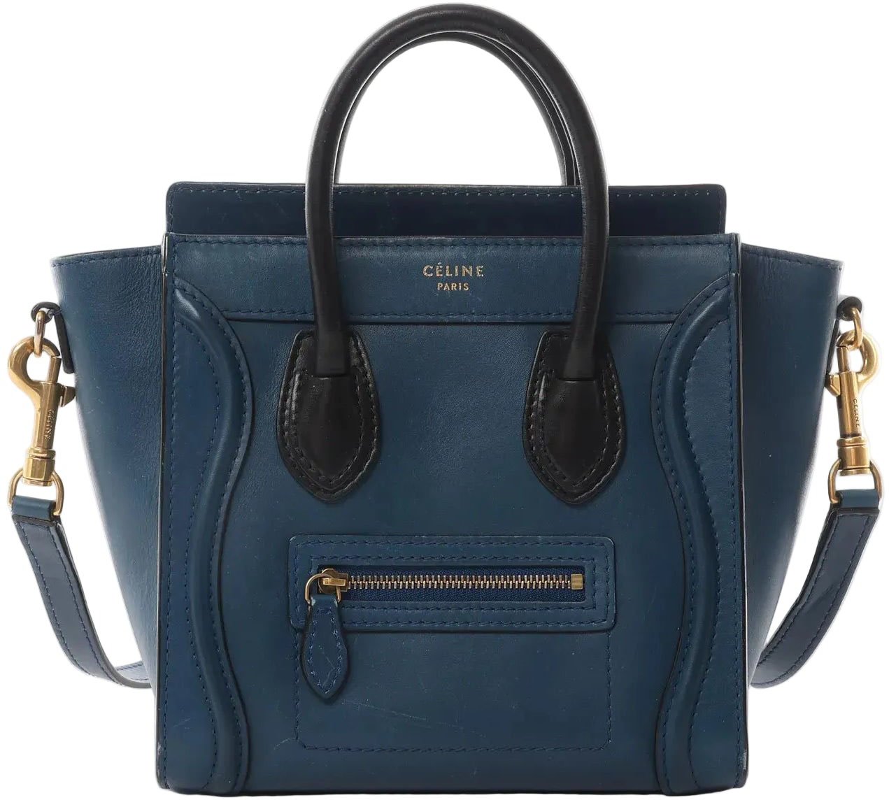 Celine CELINE Nano Luggage Leather 2Way Handbag in Navy Blue Navy