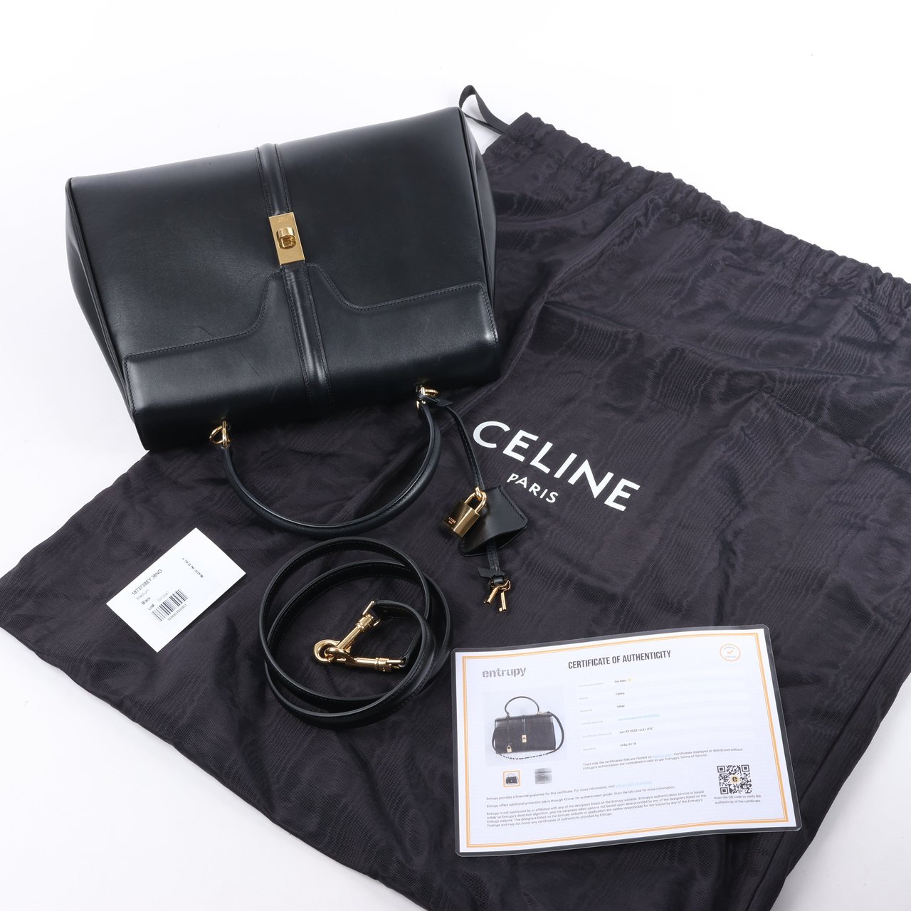 Celine Celine Sac 16 Smooth Leather Medium 2Way Handbag in Black Zwart