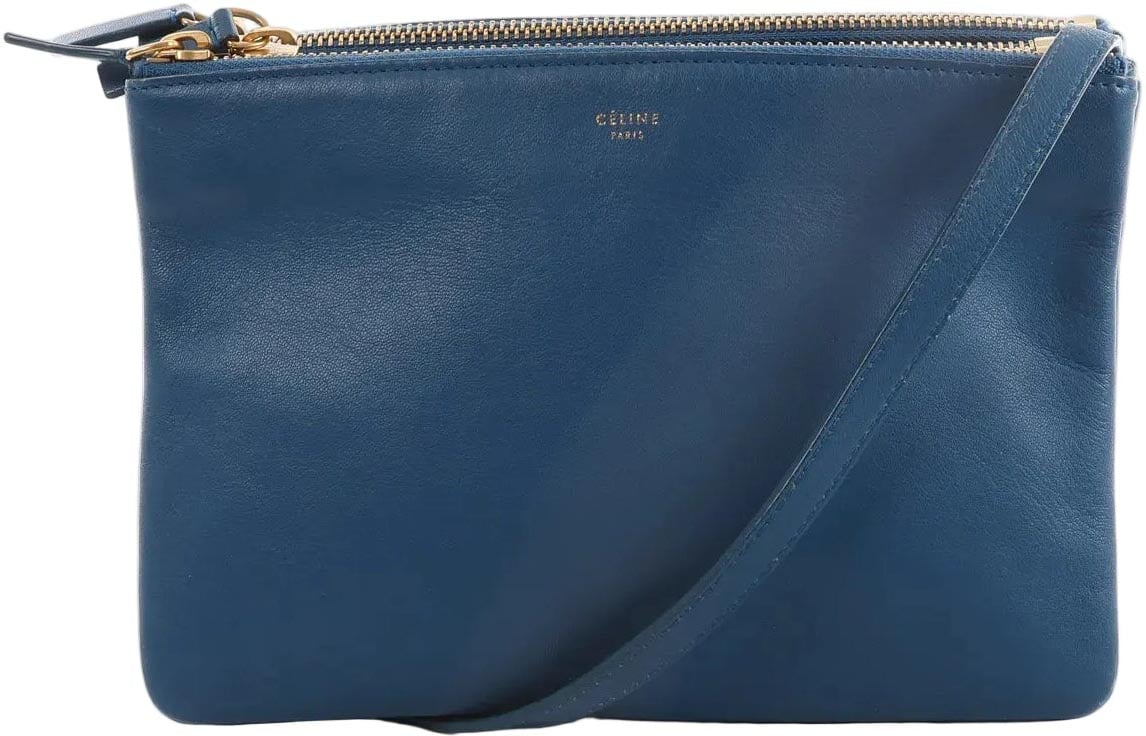 Celine Celine Trio Small Leather Crossbody bag in Blue Blauw