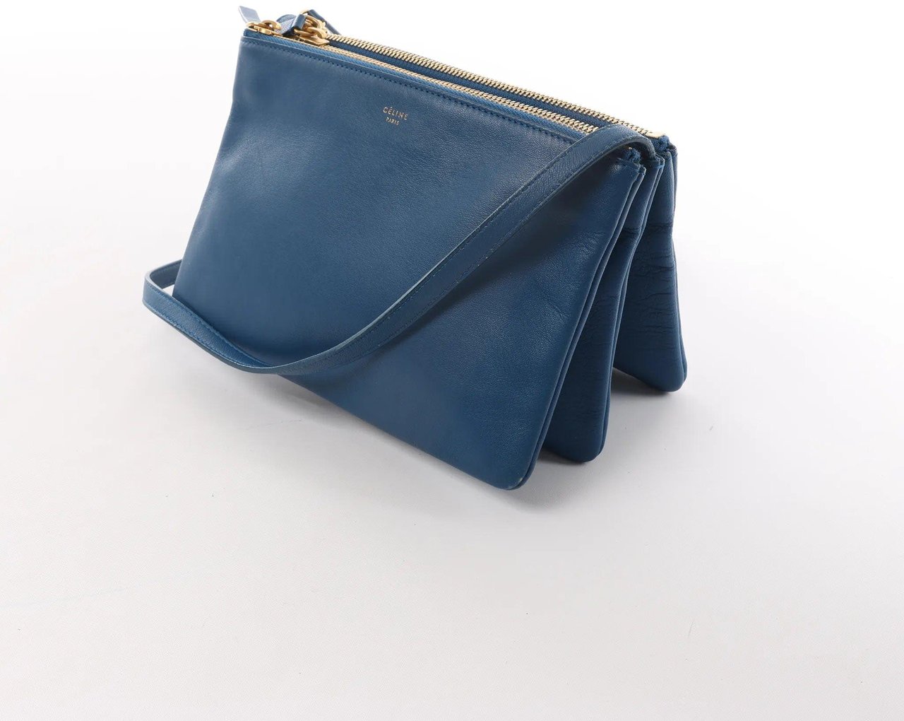 Celine Celine Trio Small Leather Crossbody bag in Blue Blauw