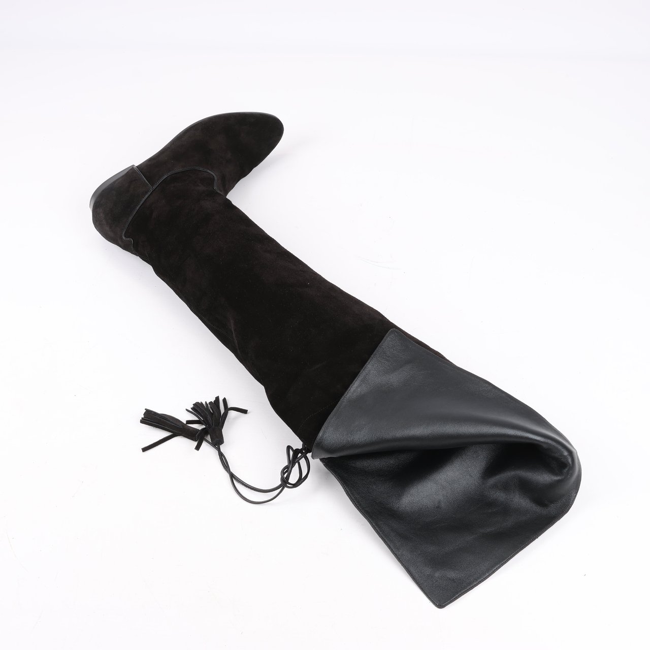 Celine Celine Chat Botté Over-The-Knee Flat Boot in Suede Calfskin in Size 38 RM0220 Zwart