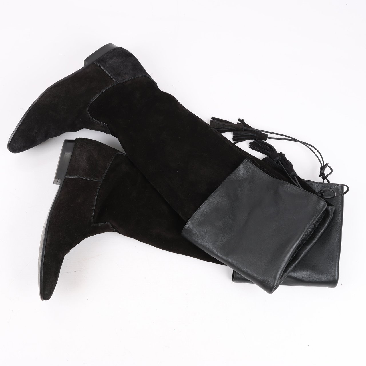 Celine Celine Chat Botté Over-The-Knee Flat Boot in Suede Calfskin in Size 38 RM0220 Zwart