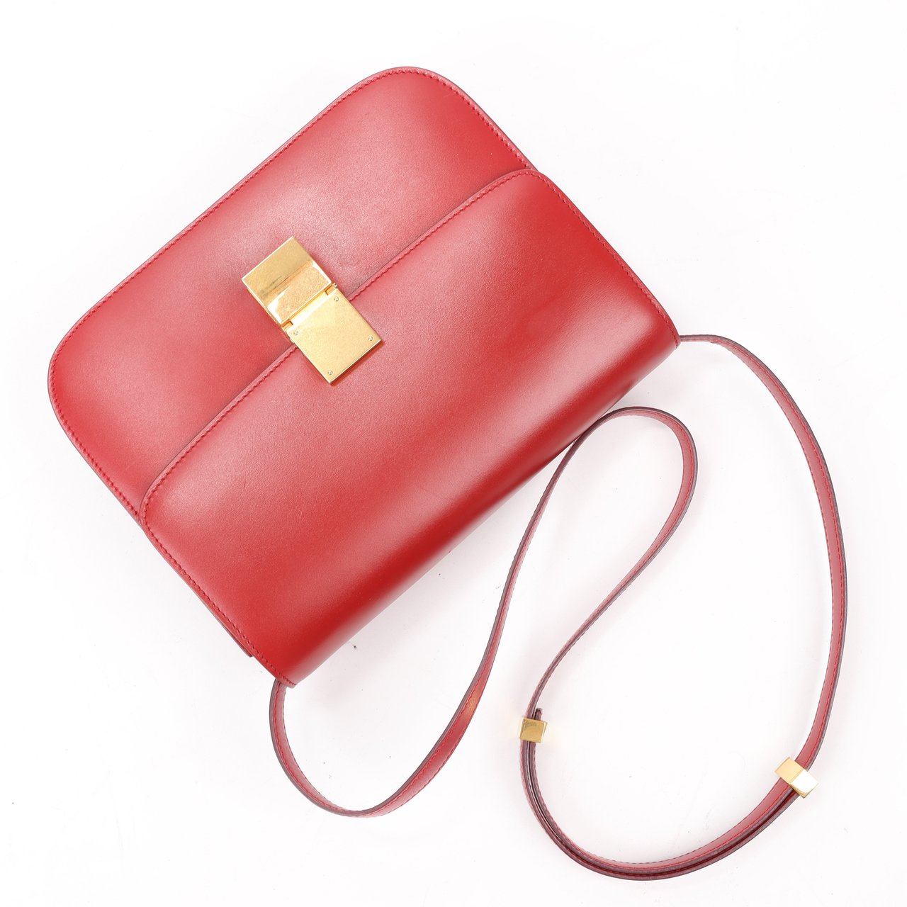 Celine CELINE Classic Box Medium Leather Crossbody Bag in Red Rood