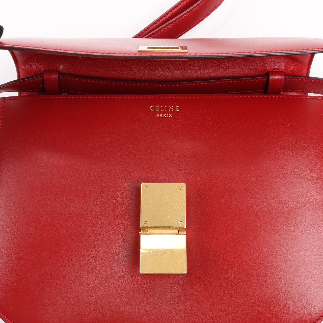Celine CELINE Classic Box Medium Leather Crossbody Bag in Red Rood