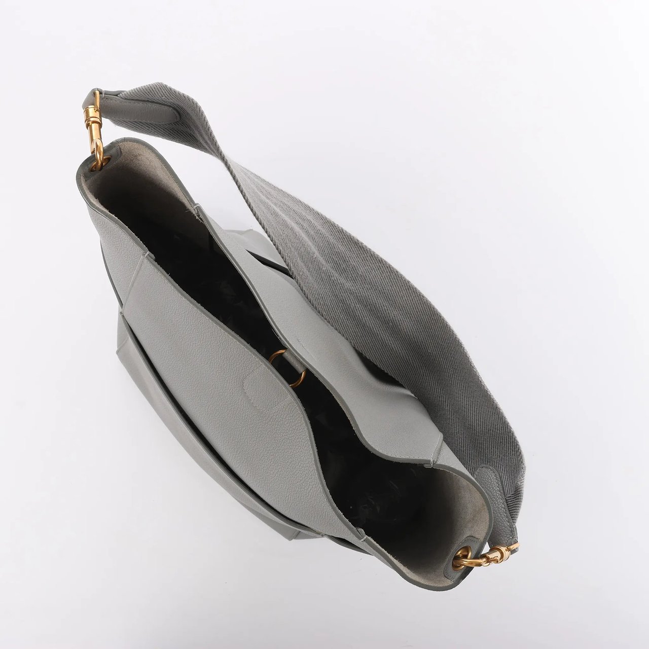 Celine CELINE Seau Sangle Bucket Leather Shoulder Bag in Gray Grijs