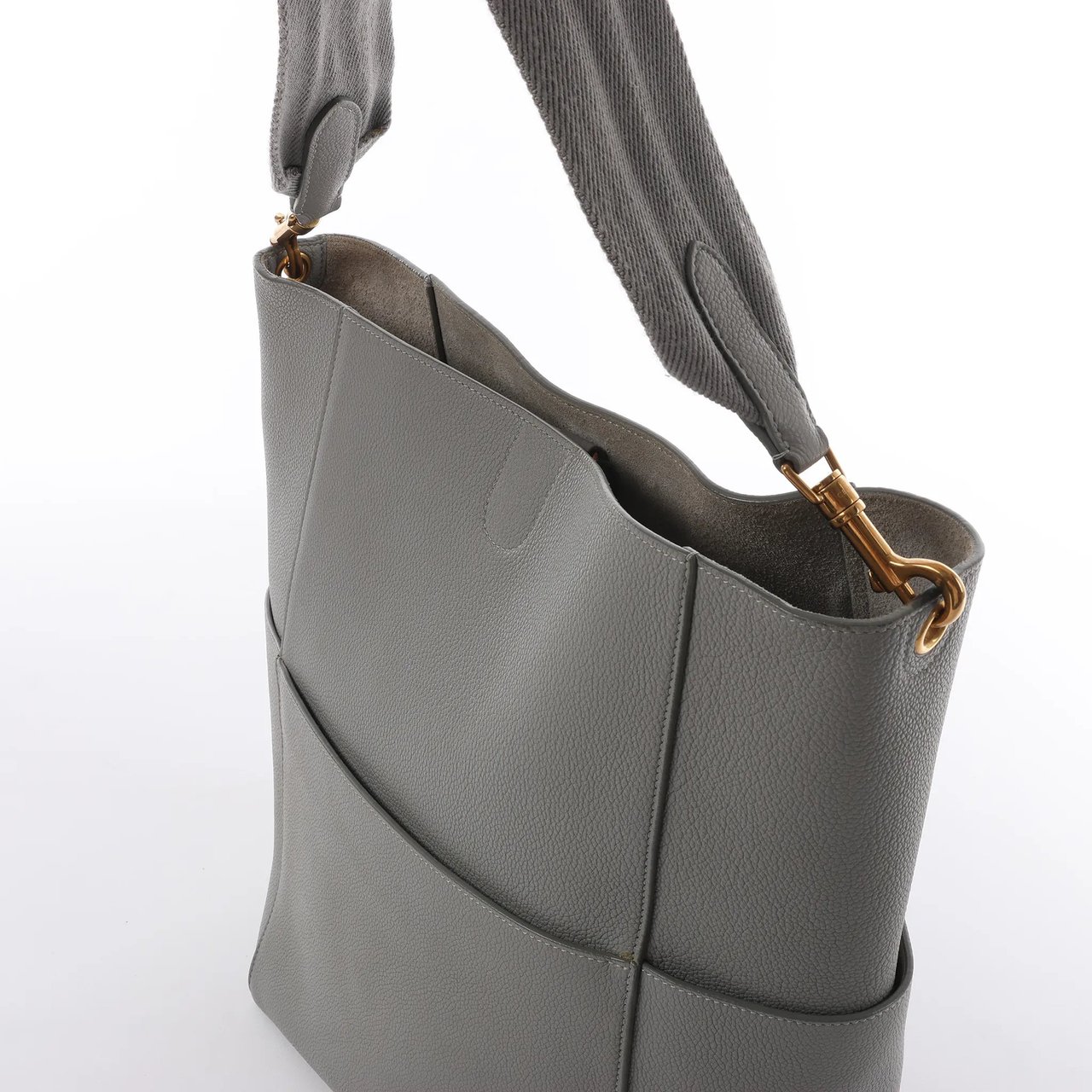 Celine CELINE Seau Sangle Bucket Leather Shoulder Bag in Gray Grijs