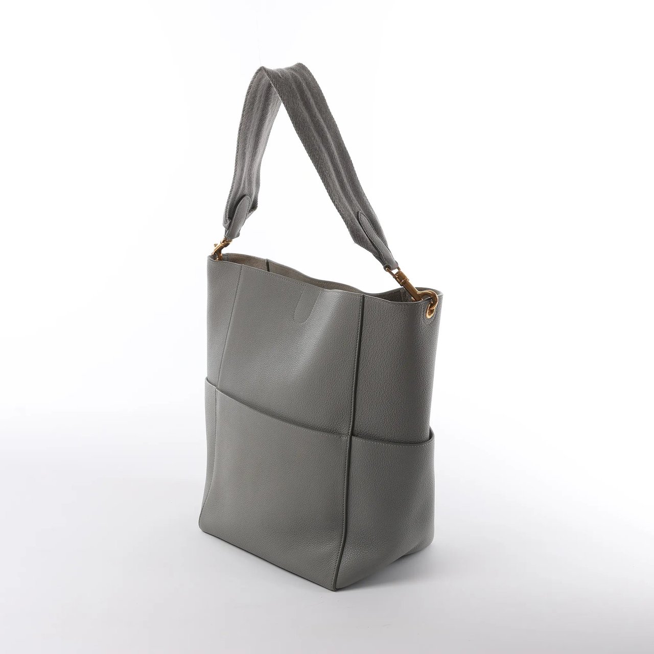 Celine CELINE Seau Sangle Bucket Leather Shoulder Bag in Gray Grijs