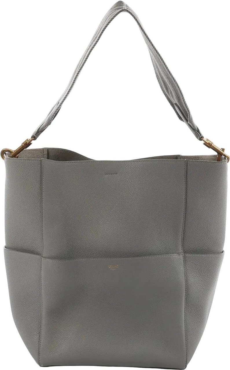 Celine CELINE Seau Sangle Bucket Leather Shoulder Bag in Gray Grijs