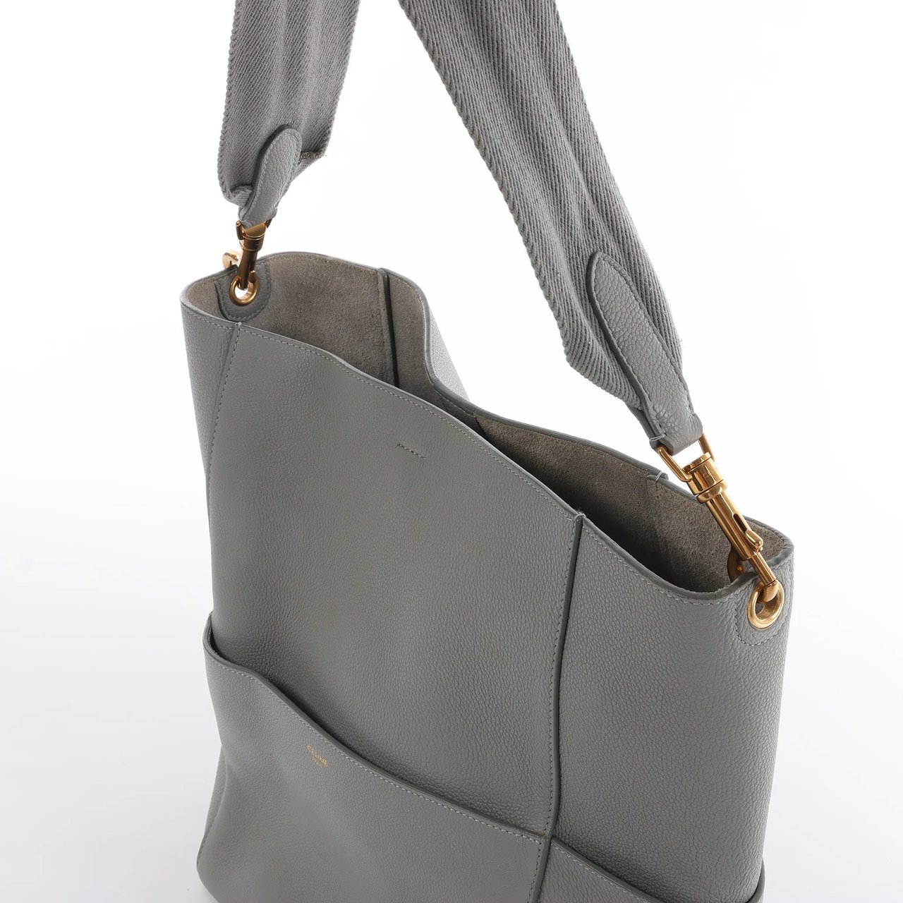 Celine CELINE Seau Sangle Bucket Leather Shoulder Bag in Gray Grijs