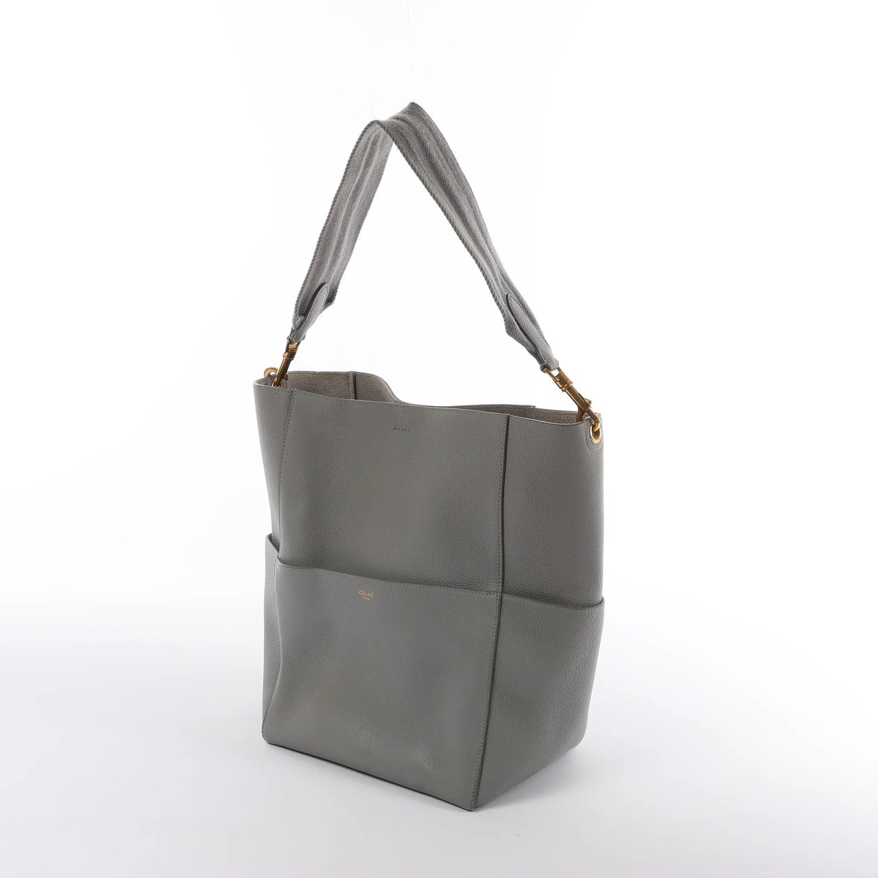 Celine CELINE Seau Sangle Bucket Leather Shoulder Bag in Gray Grijs
