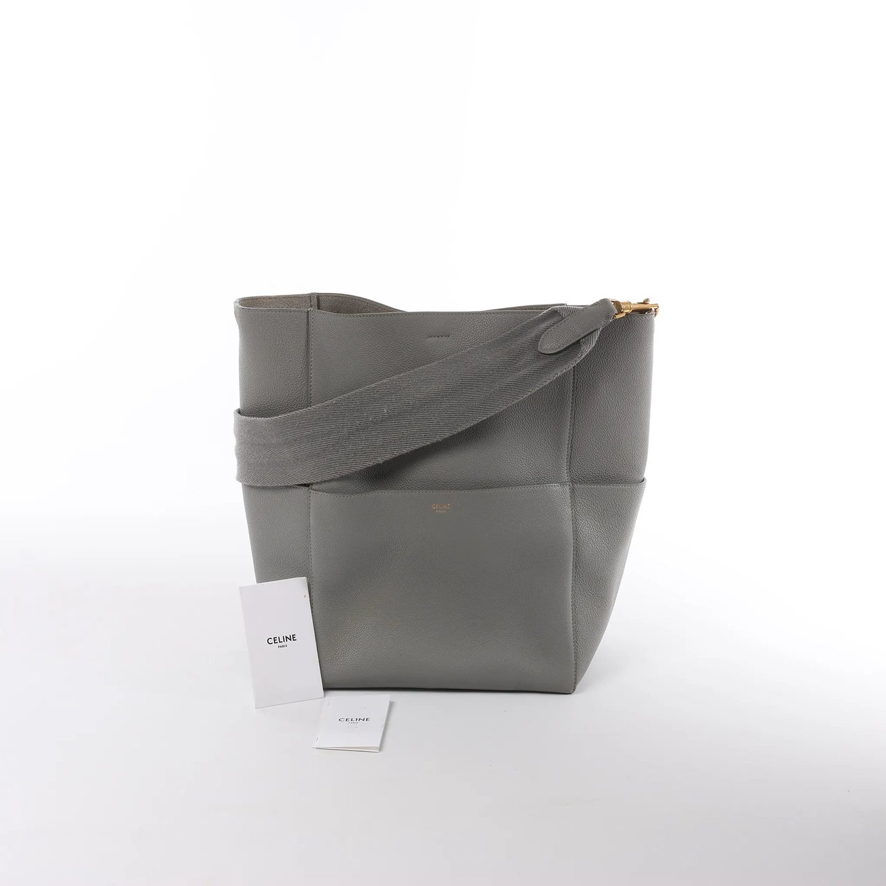Celine CELINE Seau Sangle Bucket Leather Shoulder Bag in Gray Grijs