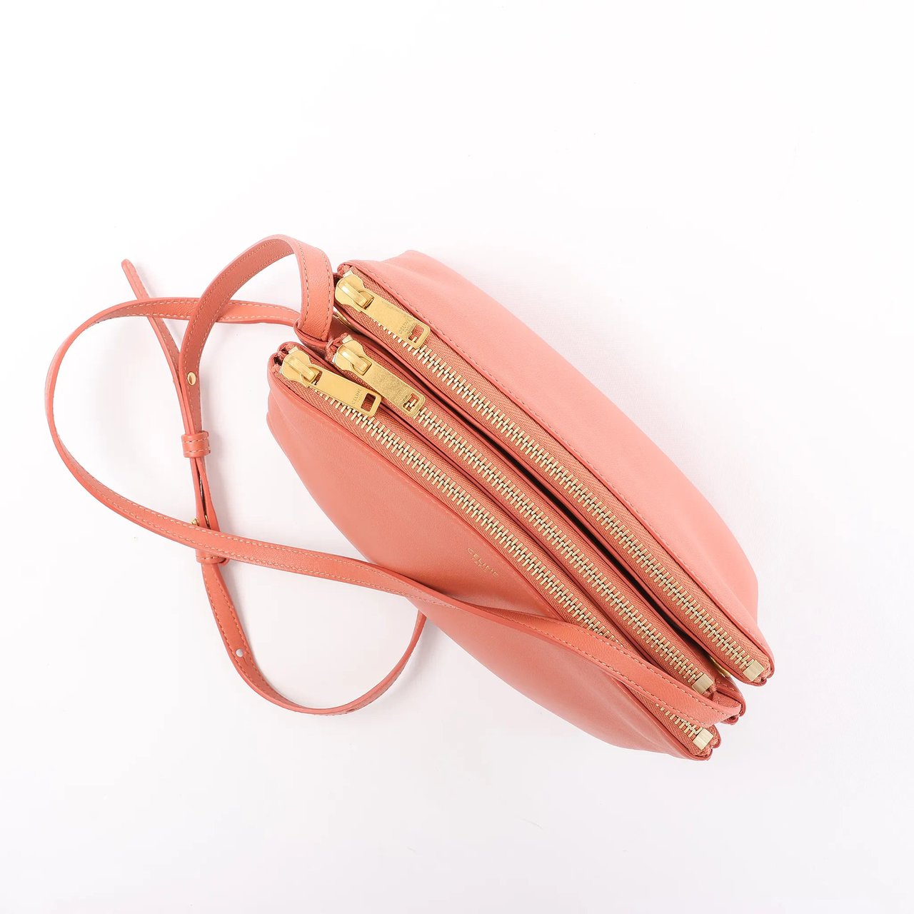 Celine Celine Trio Small Leather Crossbody bag in Orange Oranje