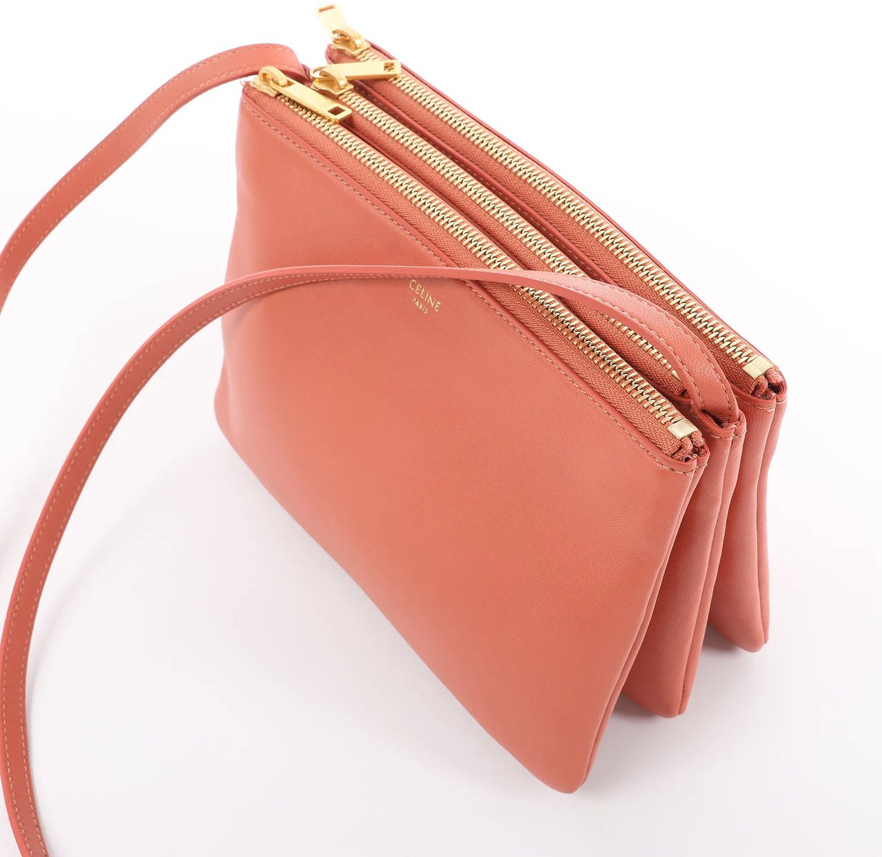 Celine Celine Trio Small Leather Crossbody bag in Orange Oranje