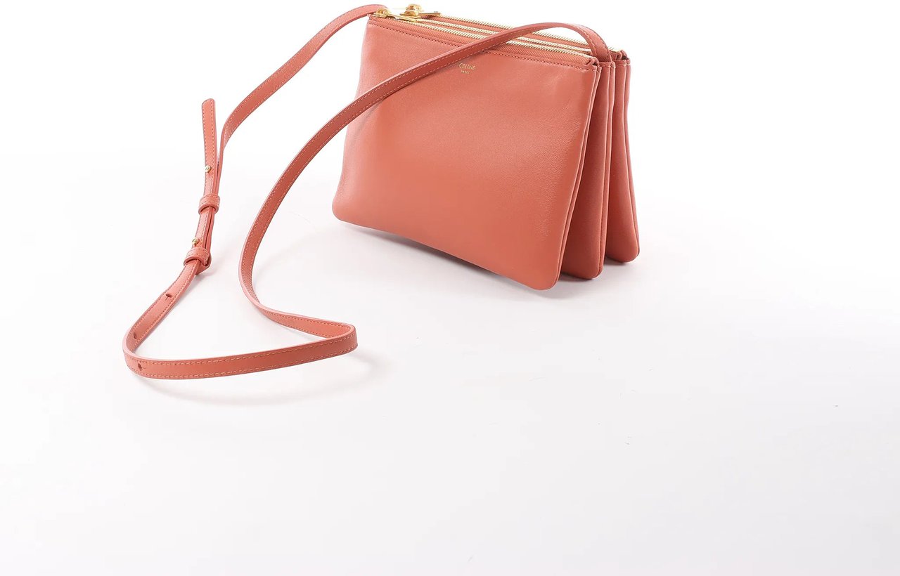 Celine Celine Trio Small Leather Crossbody bag in Orange Oranje