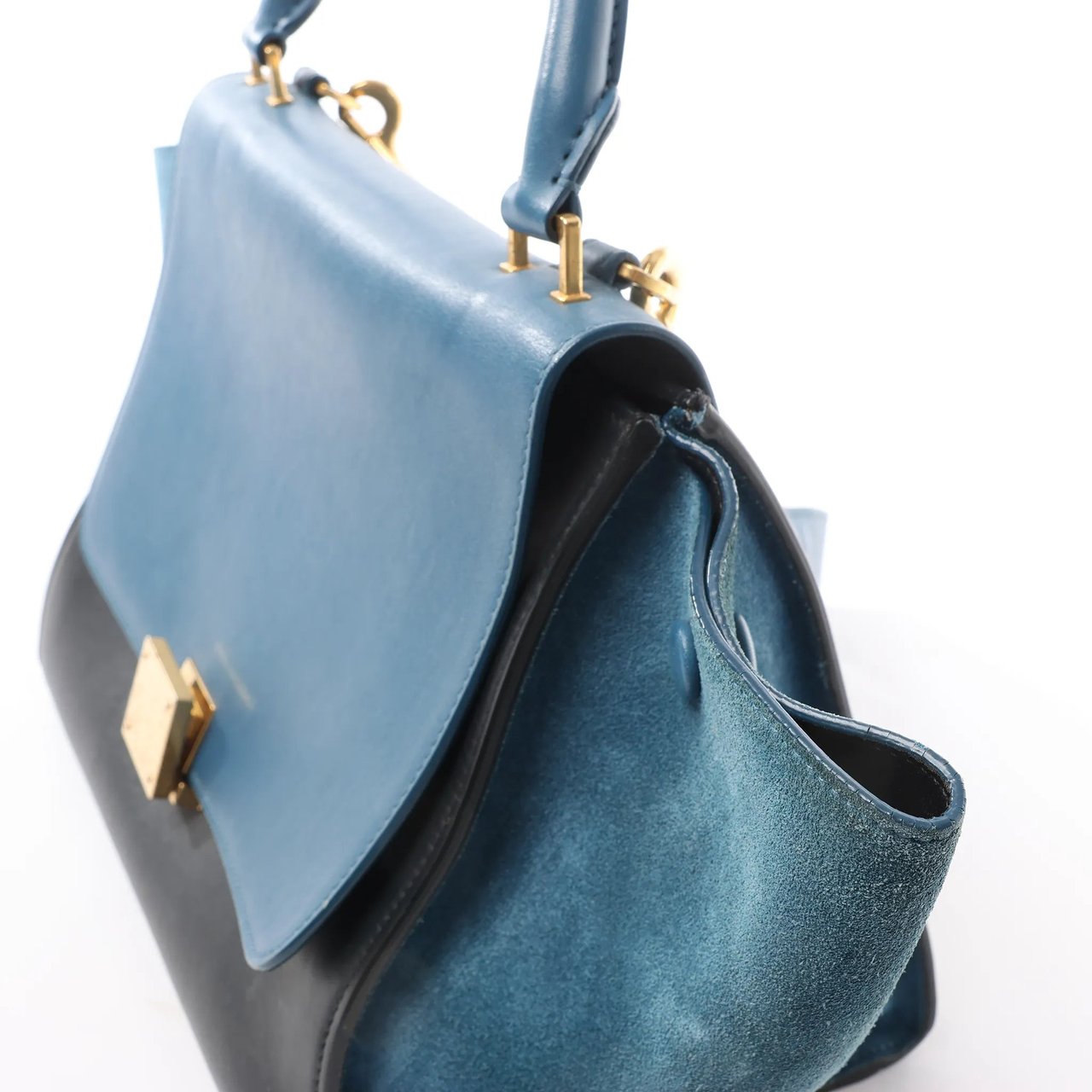 Celine CELINE Trapeze Leather x Suede 2Way Handbag in Blue x Black Divers