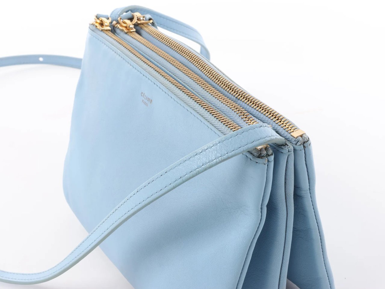 Celine Celine Trio Small Leather Crossbody bag in Blue Blauw