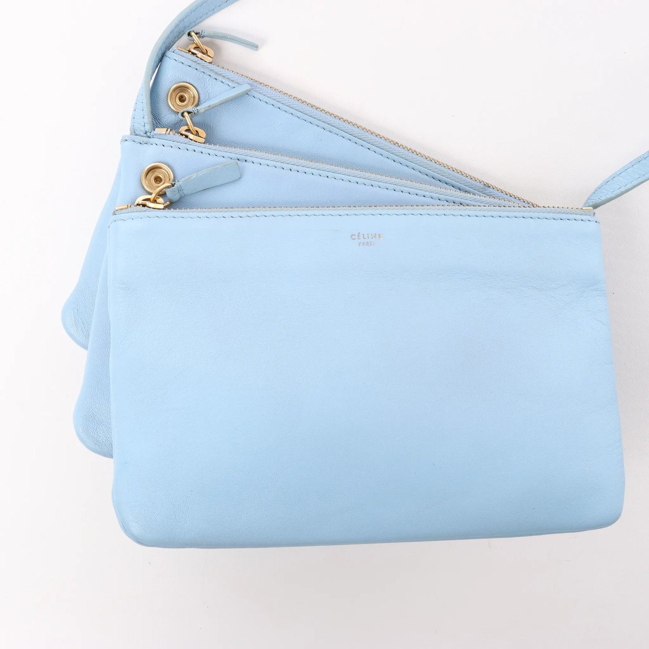 Celine Celine Trio Small Leather Crossbody bag in Blue Blauw