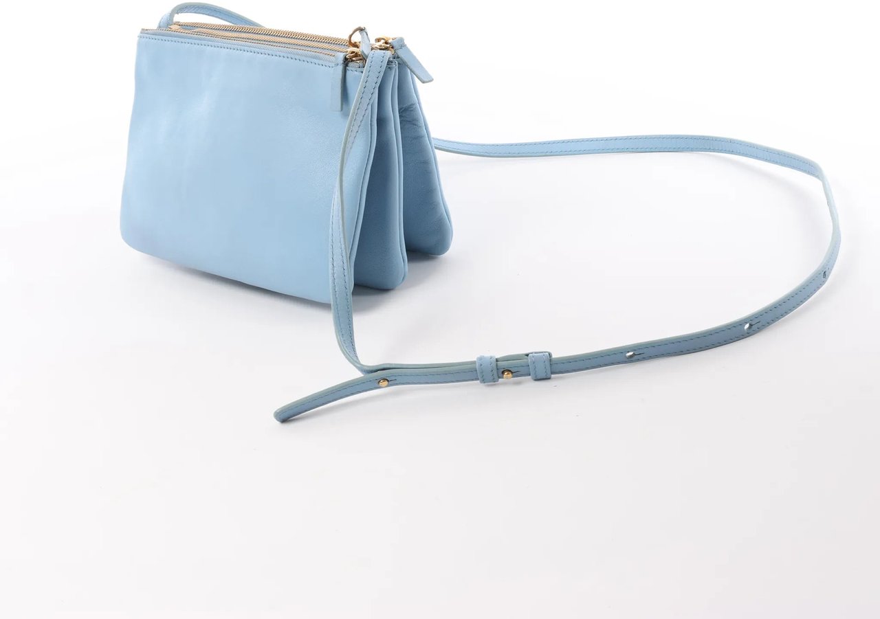 Celine Celine Trio Small Leather Crossbody bag in Blue Blauw