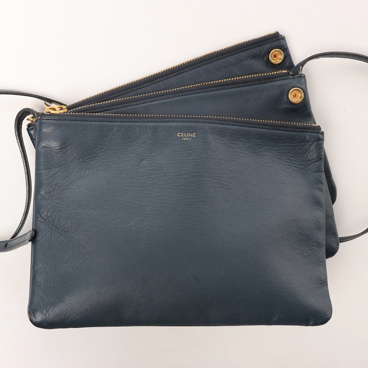 Celine Celine Trio Large Leather Crossbody bag in Navy Blue Navy
