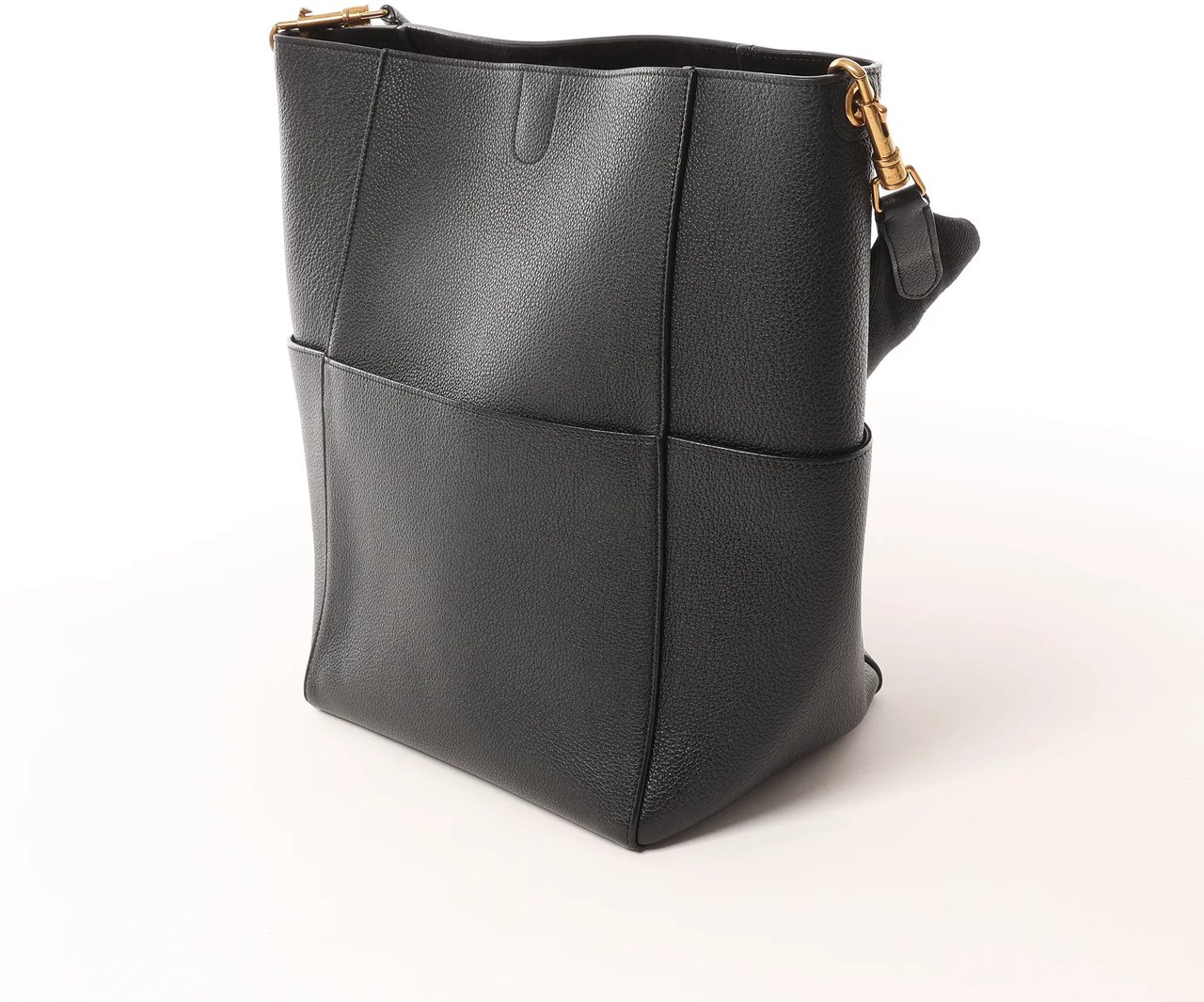 CELINE Seau Sangle Bucket Leather Shoulder Bag in Black Zwart