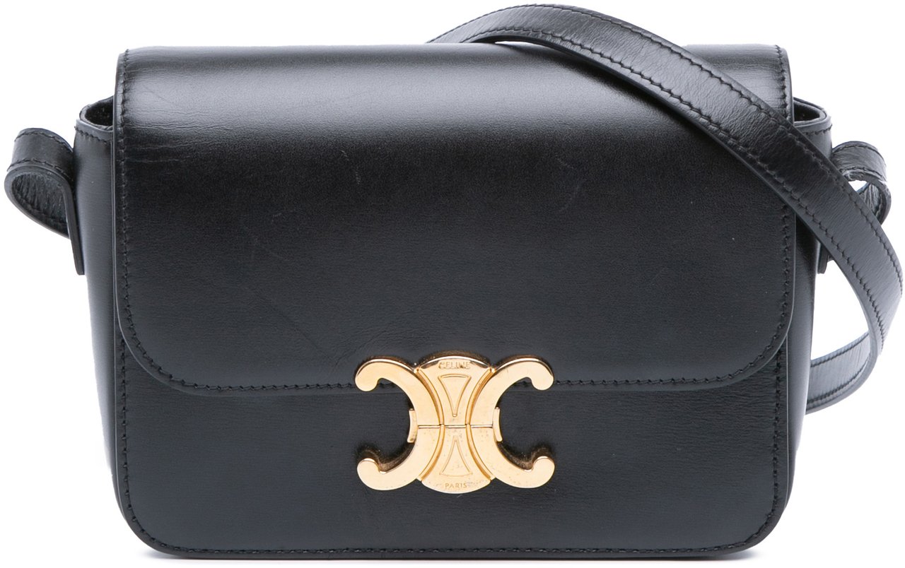 Celine Teen Shiny Calfskin Triomphe Crossbody Zwart