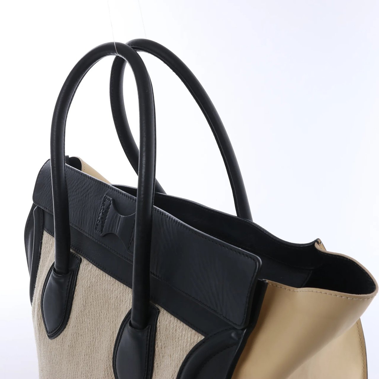 Celine Luggage Large Canvas & Leather Handbag in Beige x Black Beige