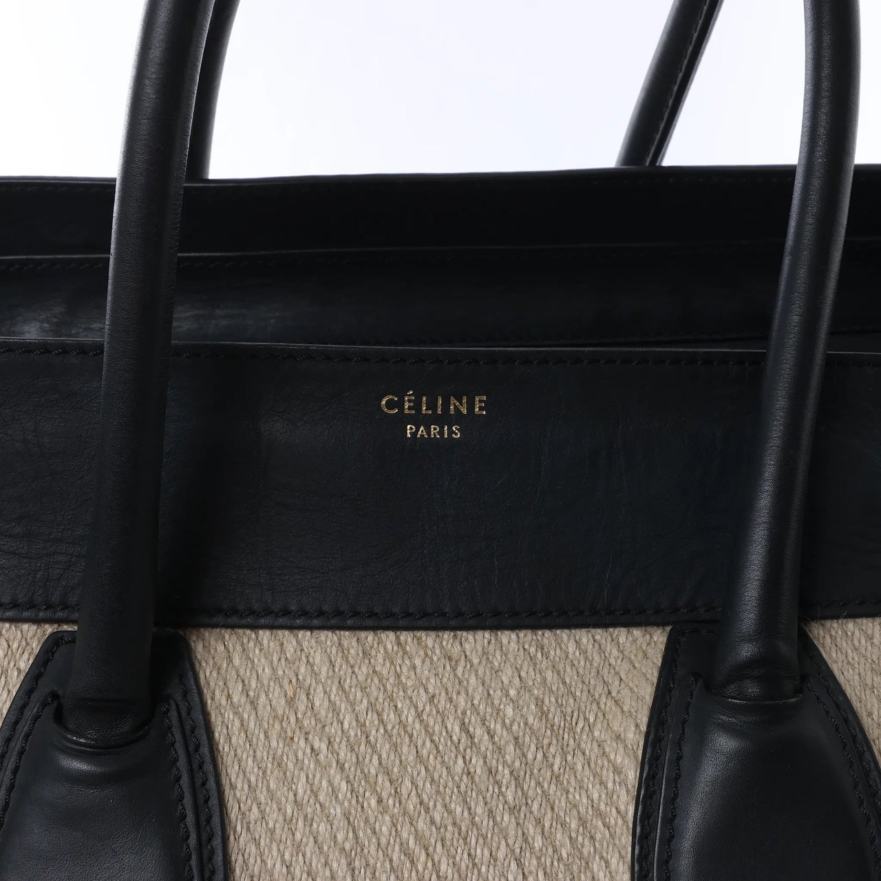 Celine Luggage Large Canvas & Leather Handbag in Beige x Black Beige