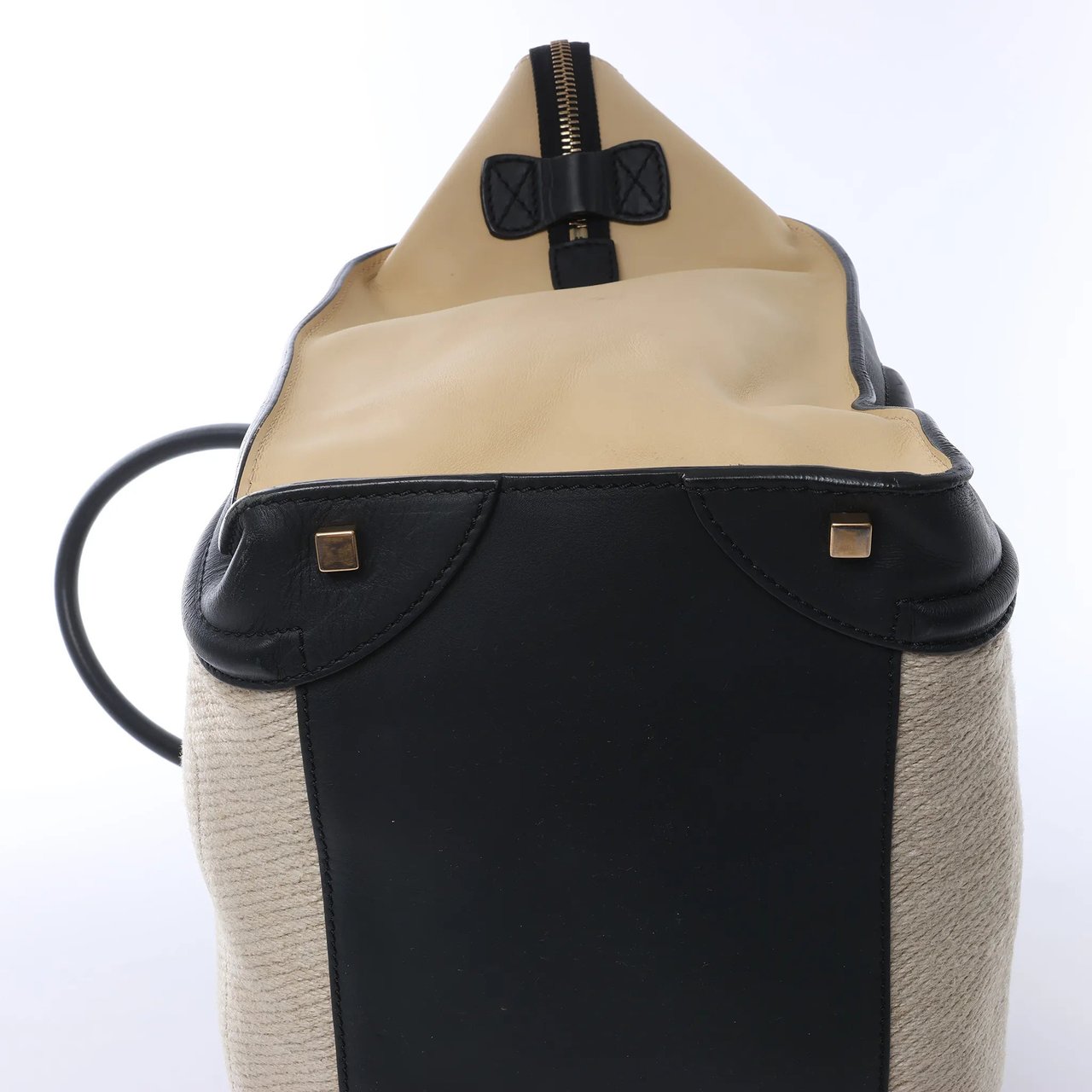 Celine Luggage Large Canvas & Leather Handbag in Beige x Black Beige