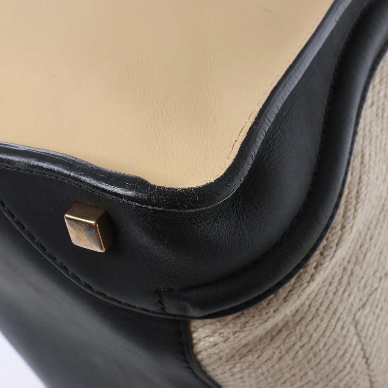 Celine Luggage Large Canvas & Leather Handbag in Beige x Black Beige