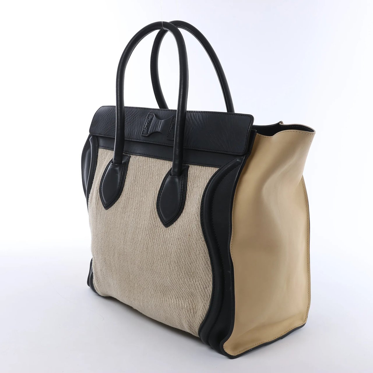 Celine Luggage Large Canvas & Leather Handbag in Beige x Black Beige