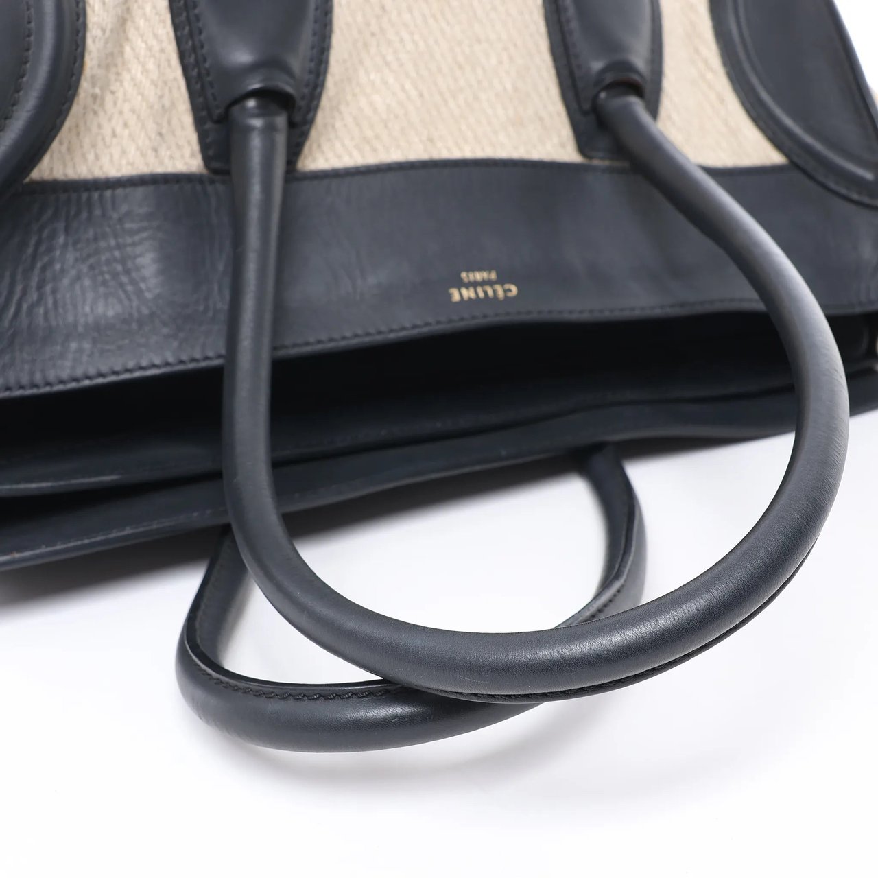 Celine Luggage Large Canvas & Leather Handbag in Beige x Black Beige
