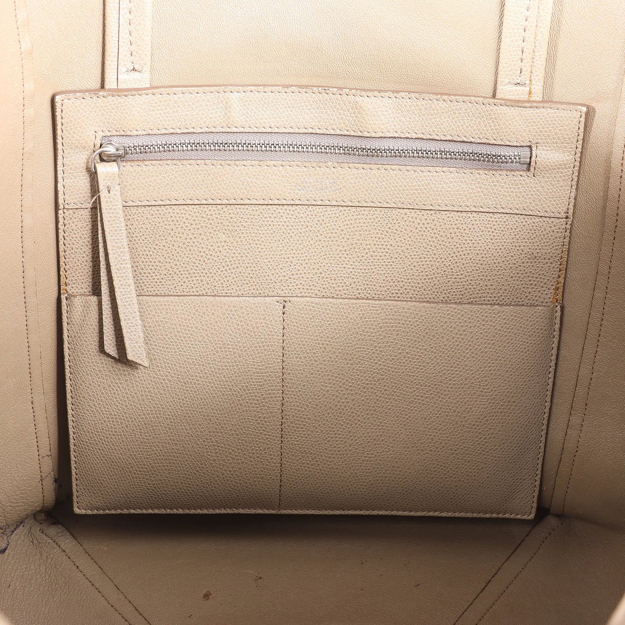 Celine Cabas Phantom Small Leather Shoulder Bag in Beige Beige
