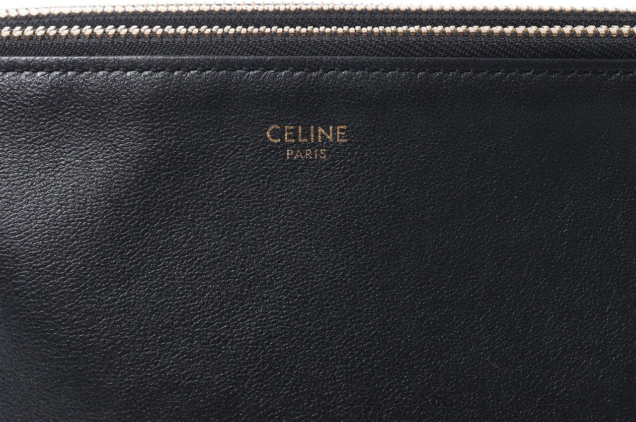 Celine Trio Small Leather Crossbody bag in Black Zwart