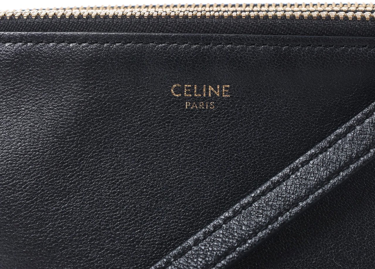 Celine Trio Small Leather Crossbody bag in Black Zwart