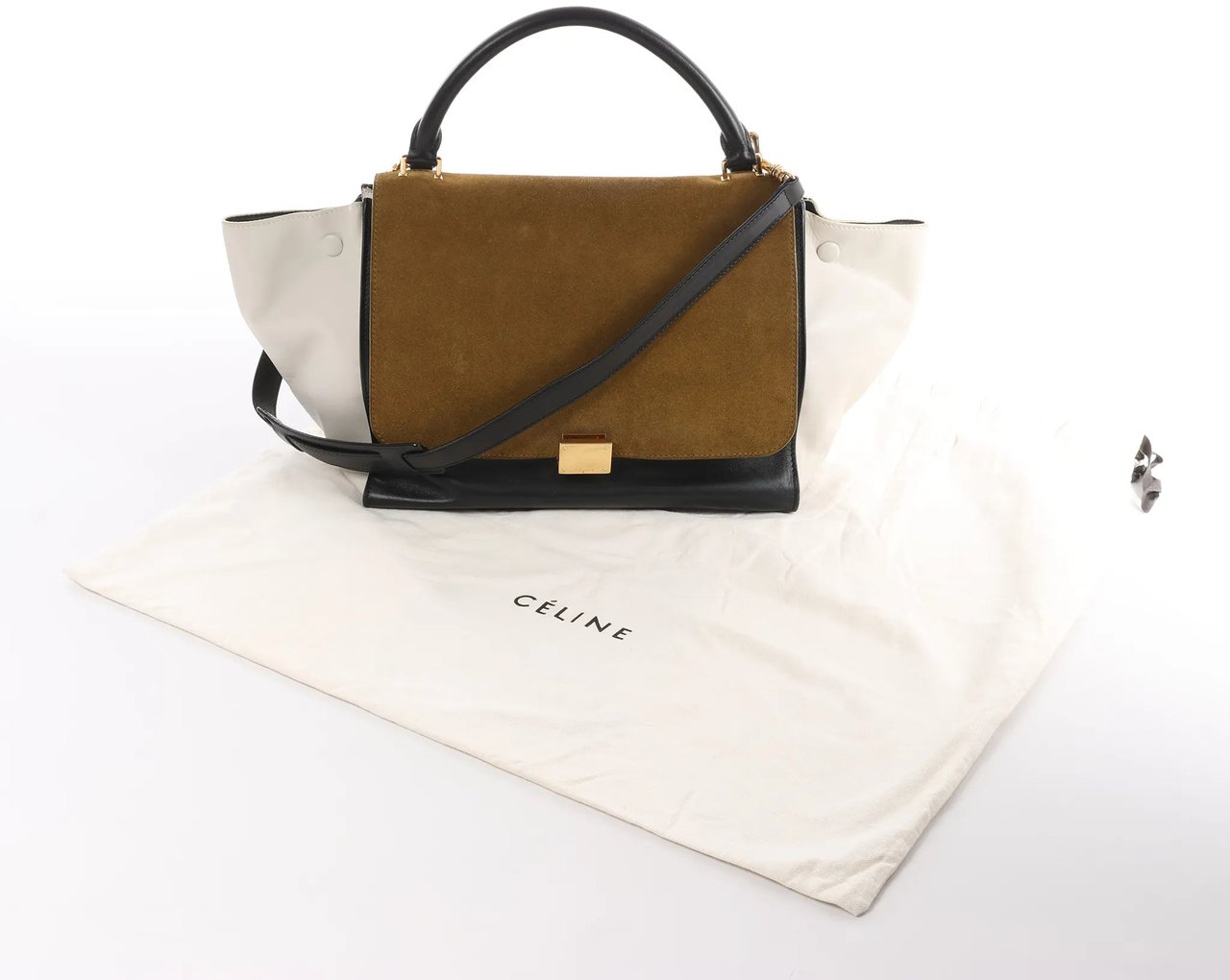 CELINE Trapeze Leather x Suede 2Way Handbag in Brown, Black, White Divers