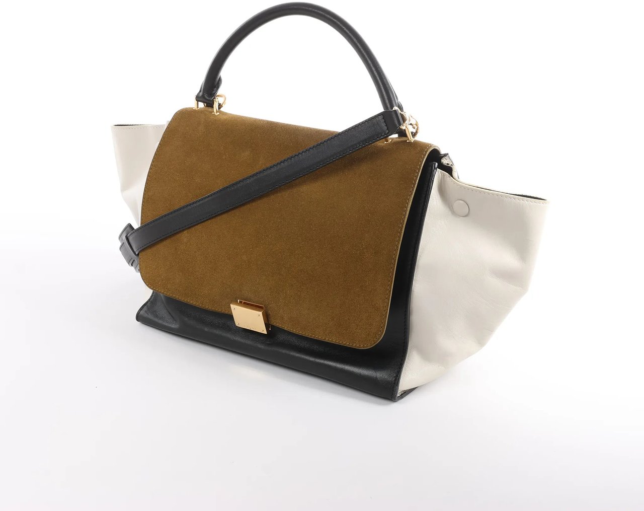 CELINE Trapeze Leather x Suede 2Way Handbag in Brown, Black, White Divers