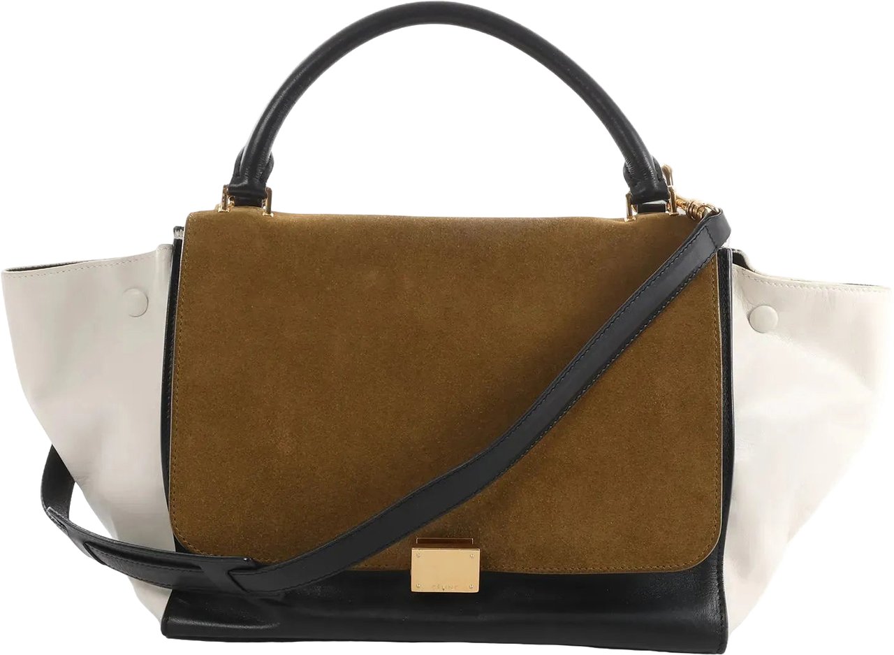 CELINE Trapeze Leather x Suede 2Way Handbag in Brown, Black, White Divers