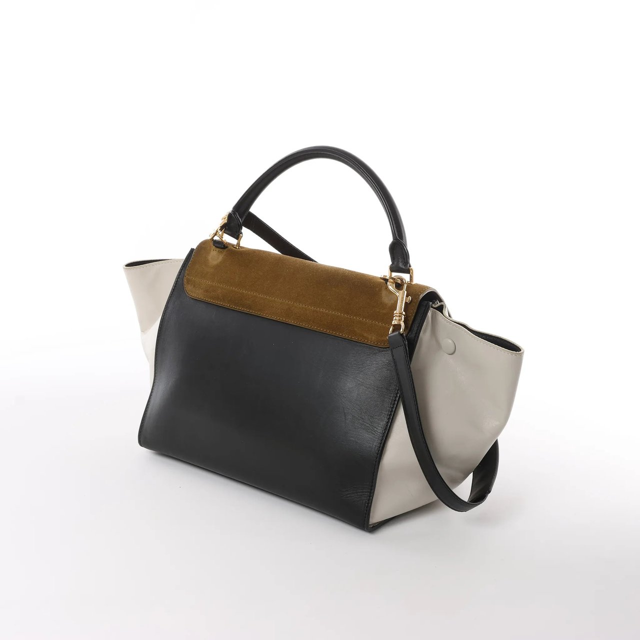 CELINE Trapeze Leather x Suede 2Way Handbag in Brown, Black, White Divers