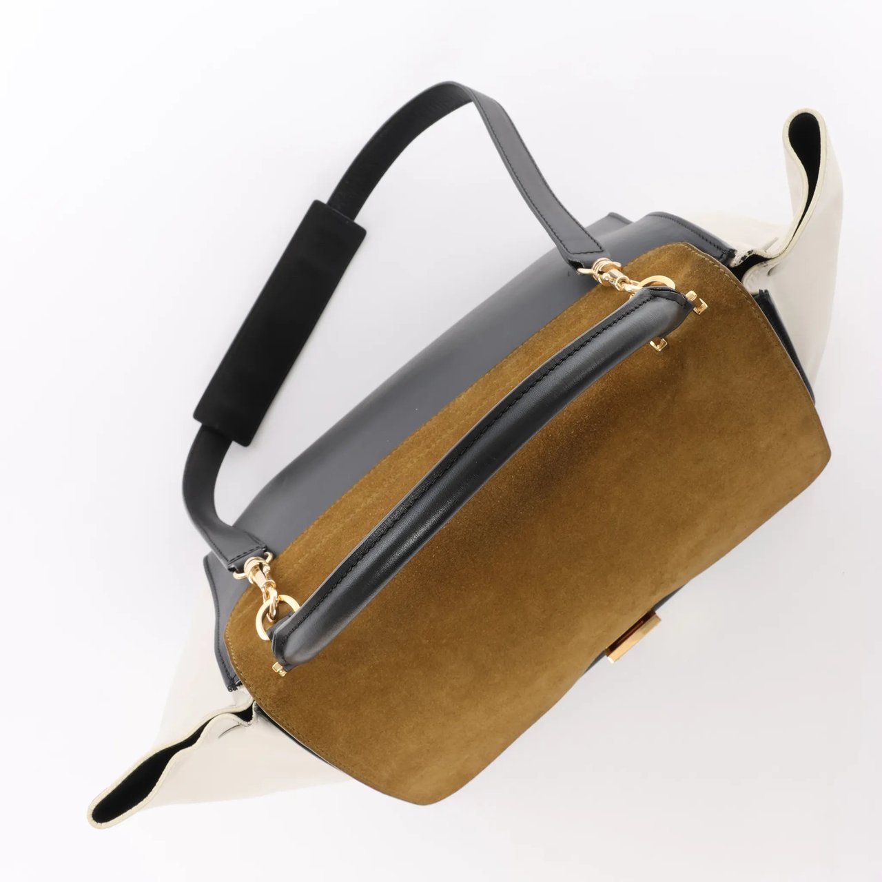 CELINE Trapeze Leather x Suede 2Way Handbag in Brown, Black, White Divers
