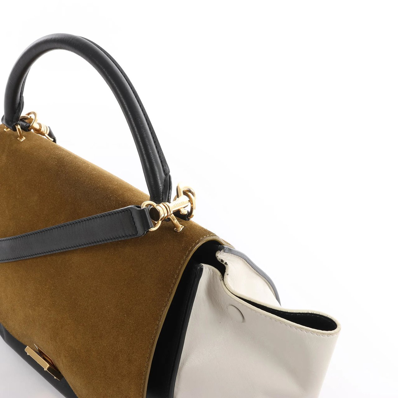 CELINE Trapeze Leather x Suede 2Way Handbag in Brown, Black, White Divers