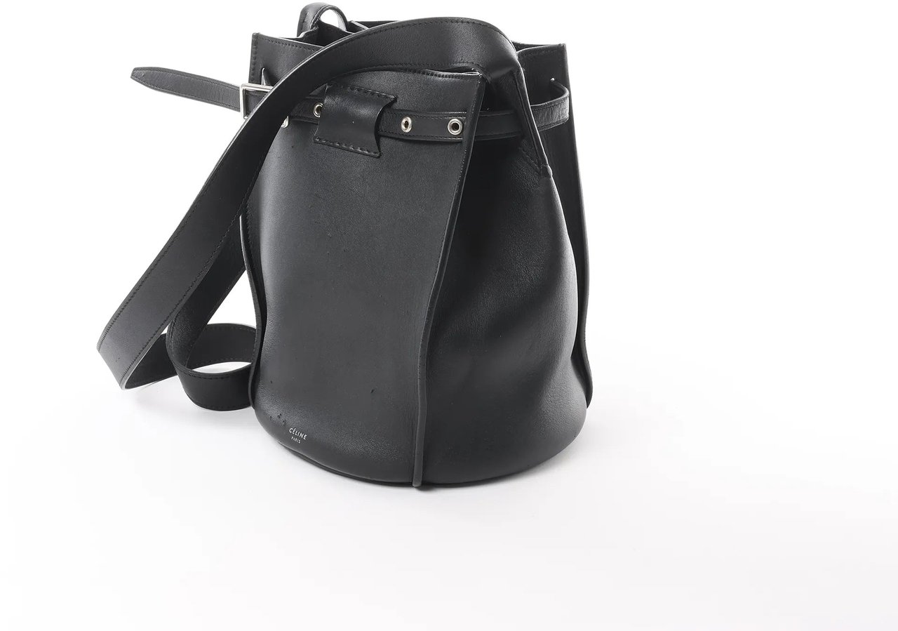 CELINE Big Bag Bucket Leather Shoulder Bag in Black Zwart