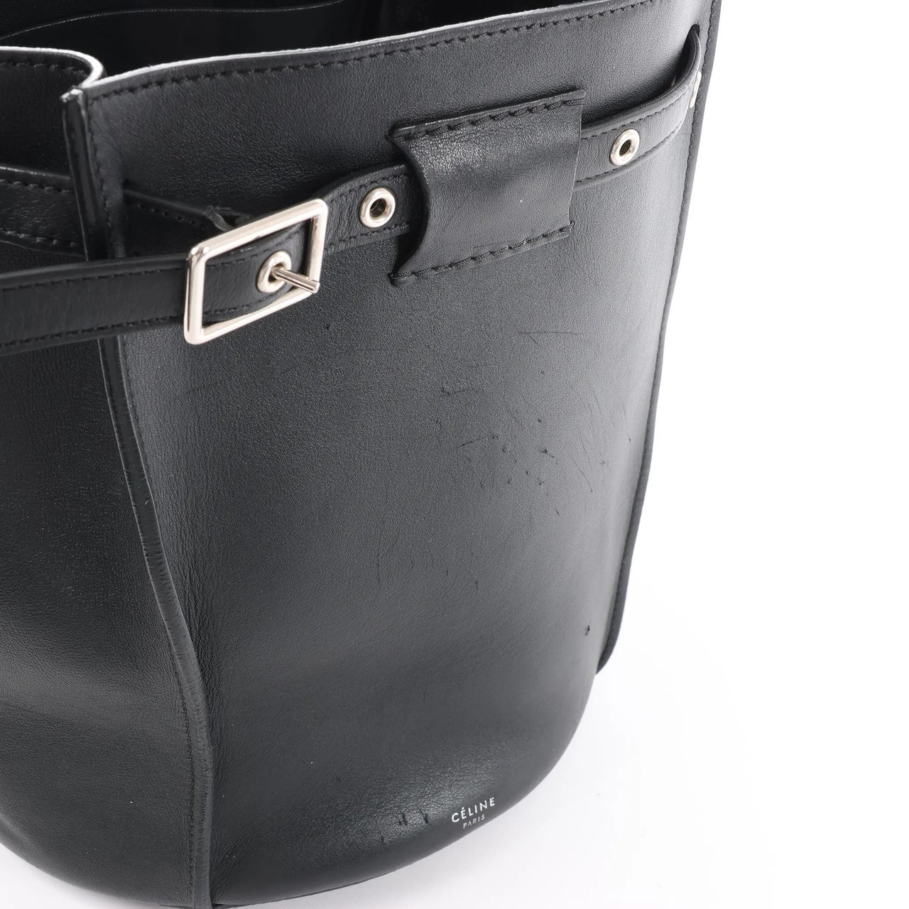 CELINE Big Bag Bucket Leather Shoulder Bag in Black Zwart