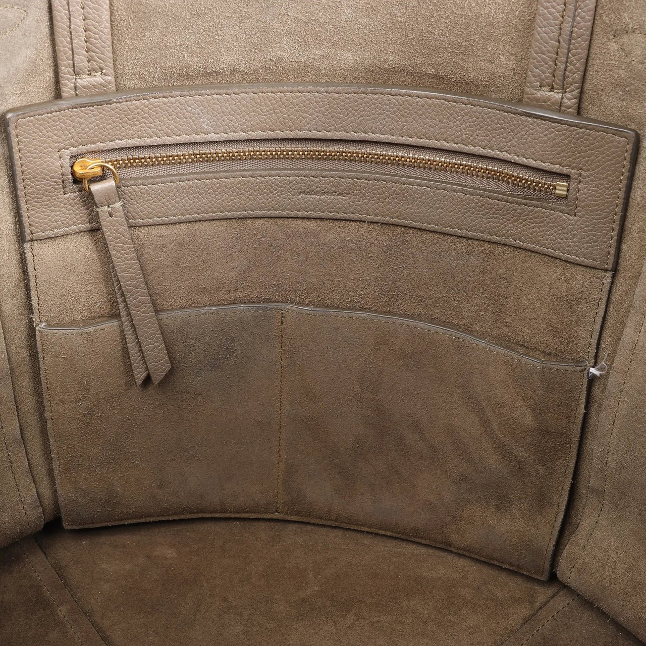 Celine Cabas Phantom Small Leather Shoulder Bag in Taupe Bruin